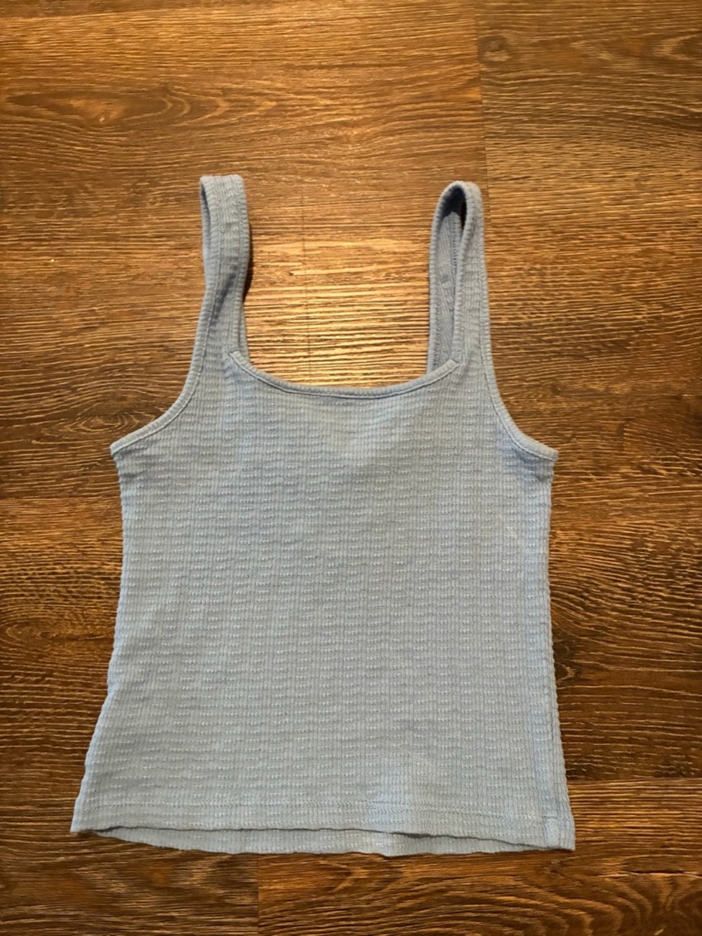 American Eagle Outfitters Light Blue Ribbed Ruched Crop Tank Top - Picture 2 of 4